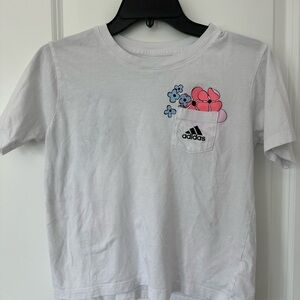 Adidas Kids White Tee with Pink and Blue Floral Accents